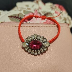 Red Beaded Bracelet with Pink Gemstone
